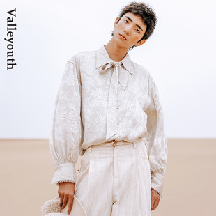 秋叶 法式复古轻奢光泽感提花飘带潮流长袖衬衫 山谷少年原创男装