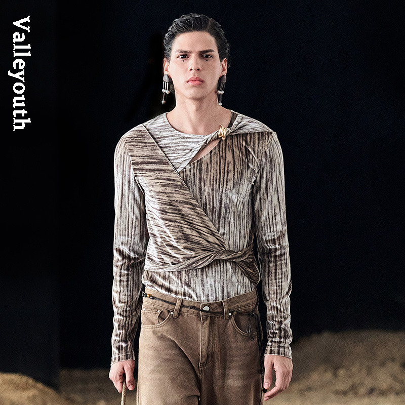 山谷少年复古扭结设计感长袖上衣