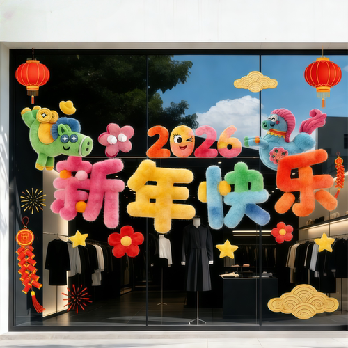 2026新款新年窗花静电贴福字马年静电玻璃贴过年春节门贴装饰用品