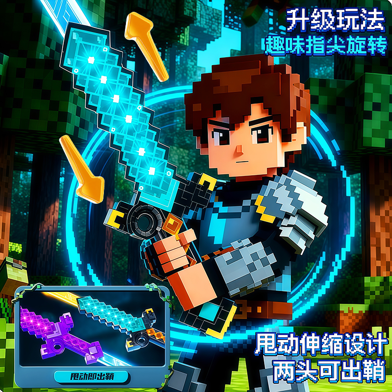 我的世界像素MC六色钻石剑儿童男女孩发光宝剑解压Minecraft玩具