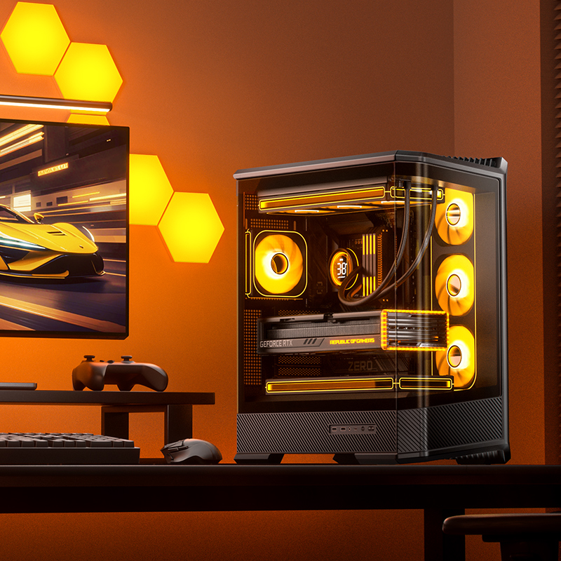 乔思伯D400无立柱曲面海景房ATX主板背插机箱双360冷排10风扇位