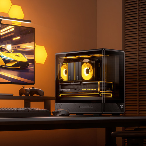 乔思伯D200 MATX主板无立柱曲面玻璃海景房240冷排数码显示屏机箱