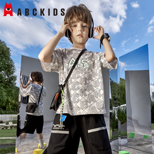 abckids童装2024夏季新款男童纯棉字母印花圆领短袖T恤F422301082
