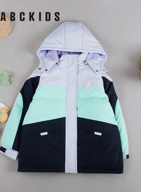abckids童装2023冬新品女中童撞色拼接保暖羽绒服外套F351309294