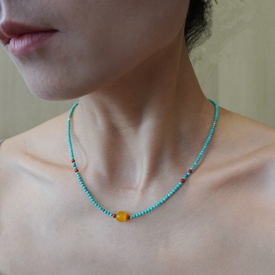 进口新中式绿松石项链女款毛衣链秋冬百搭轻奢大气高档高级感国风