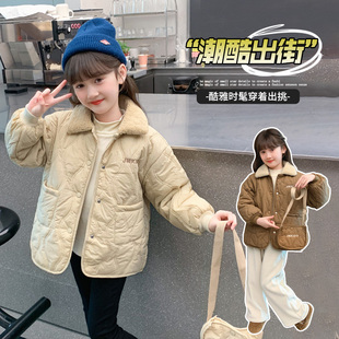 女童夹棉外套2024冬季新款秋冬款加绒厚棉衣冬装洋气女孩轻薄棉服