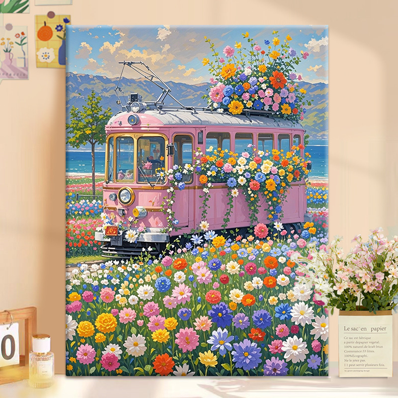 花漾列车|diy数字油画丙烯填充手绘路途风景治愈系减压油彩涂色画