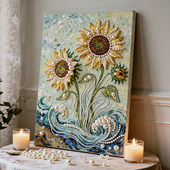 珍珠画手工diy材料包向日葵花卉创意礼物粘贴画高级感客厅装 饰画