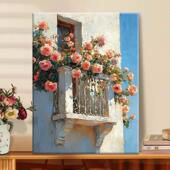 窗台上 diy数字油画手工丙烯画手绘填充治愈系减压油彩涂色画 花