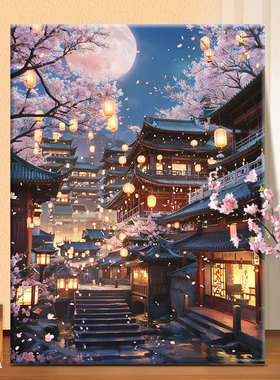 亭台楼阁diy数字油画丙烯填充