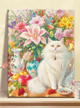 富贵猫咪-Diy数字油画丙烯填充