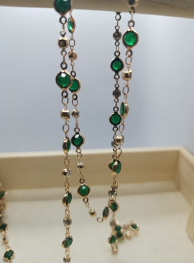 DIY链条 纯铜钻链6mm绿色包边玻璃链条保色电镀手链项链DIY手工链