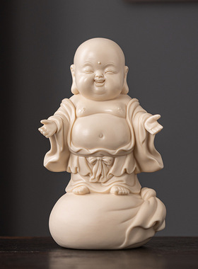陶瓷弥勒佛摆件笑口常开佛像家居客厅办公室桌面装饰品工艺品