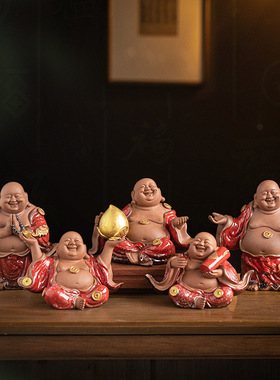 禅意紫砂福禄寿喜财博古架装饰品