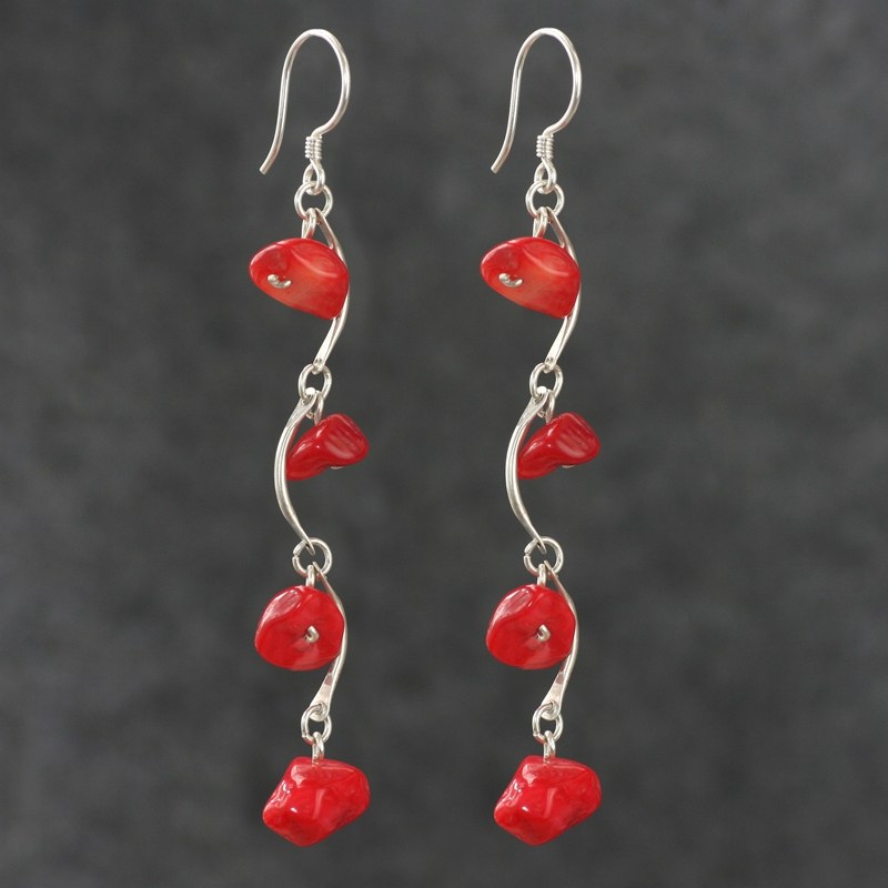 素元 红色海竹长款本命年耳环纯银女原创特色复古装饰造型耳坠饰,饰品/流行首饰/时尚饰品新,耳环,淘宝优惠券,粉丝福利购,淘宝优惠卷