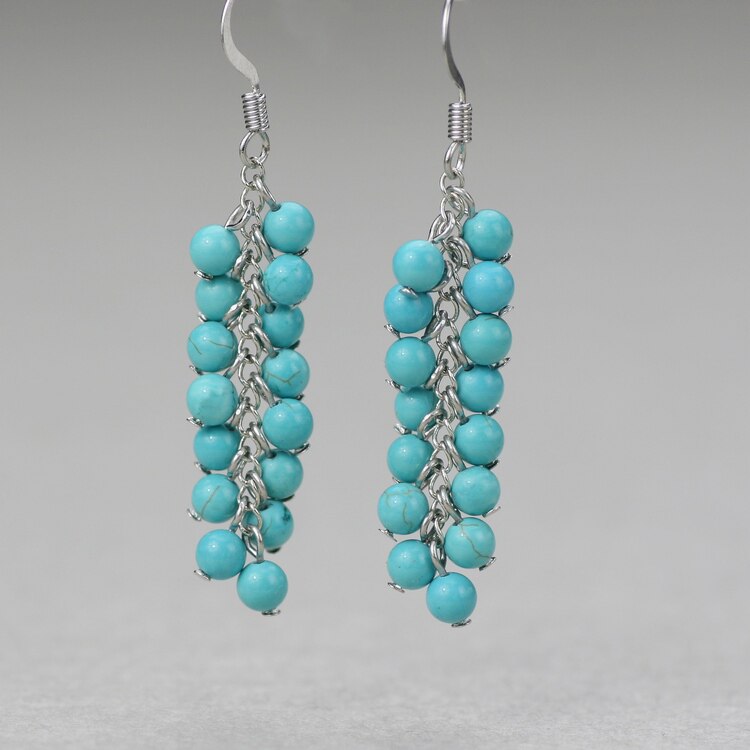 素元 蓝色流苏纯银耳环长款民族风复古耳饰坠女装饰品原创藏饰