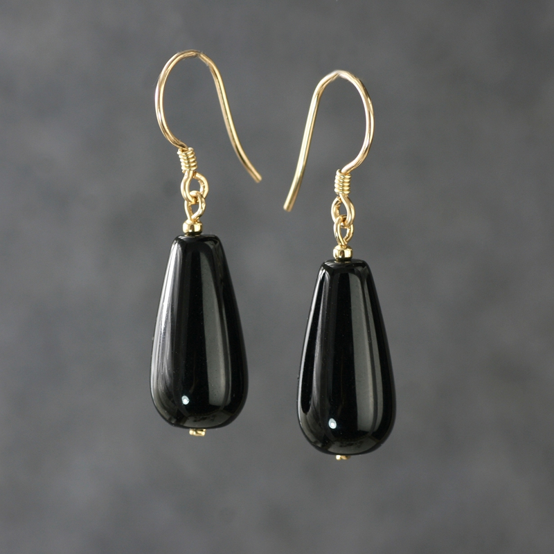 素元黑玛瑙水滴形耳环ol半宝石