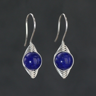 包邮 素元 原矿青金石纯银耳环女原创设计OL简约精致特色手工首饰品