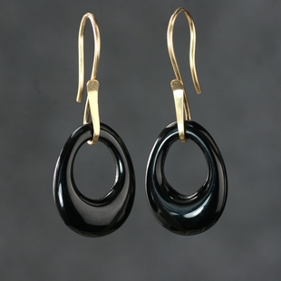 包邮 素元 手工首饰品 黑玛瑙14K包金耳环女原创设计极简OL个性 新品