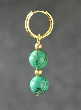 丁真同款绿色优化松纯银耳圈原创设计蒙古松复古康巴汉子男生耳饰