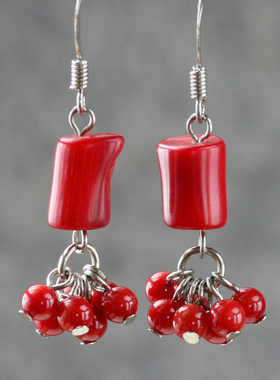 素元 全国包邮红色S990足银耳环防过敏新伴娘民族风喜庆复古首饰