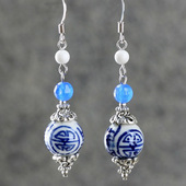 素元 包邮 青花瓷耳环纯银民族风汉服古装 原创设计手工耳饰坠首饰品