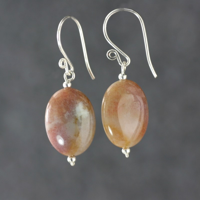 天然紫红玛瑙纯银耳环女原创设计扁椭圆形文艺小众半宝石原矿耳坠