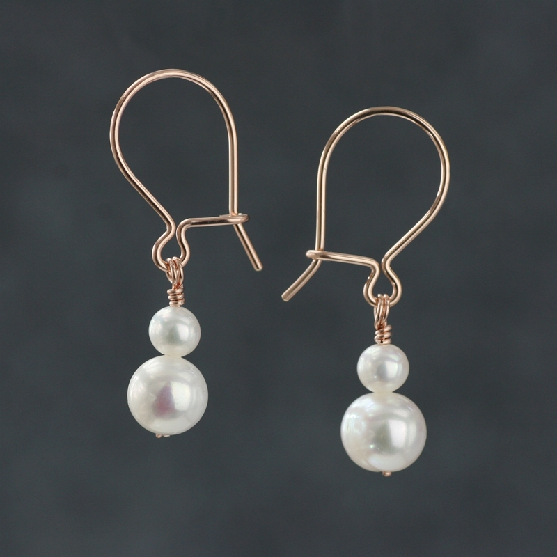 素元 包邮14K包玫瑰金天然白珍珠耳环女原创设计精致小日韩耳饰品