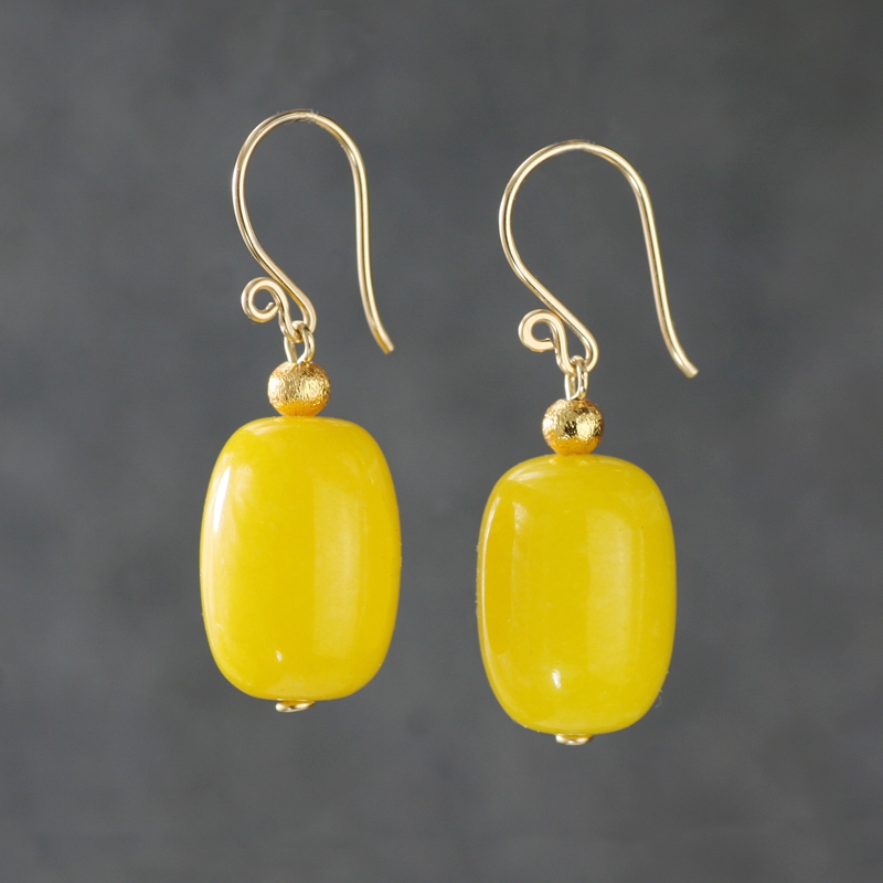 素元首饰 黄玉14K包金耳环原创设计原石艺术大款网红金色耳坠首饰