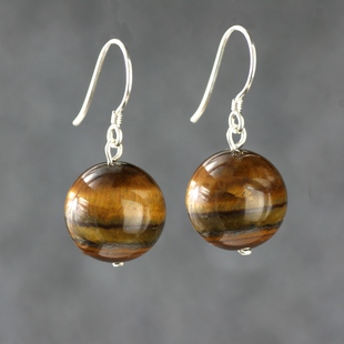 2025新款天然虎眼石纯银耳环原矿半宝石卡其色文艺超大款复古耳坠