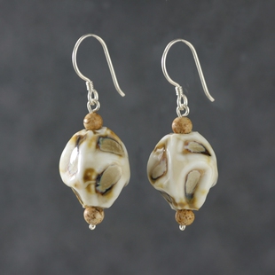 大地色花纹耳环纯银法式复古原创设计卡其色艺术陶瓷文艺网红耳饰