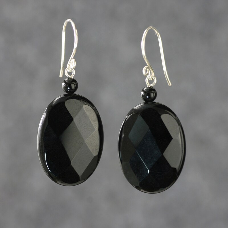 素元黑玛瑙椭圆形大款纯银耳环女原创设计半宝石文艺小众夸张耳坠