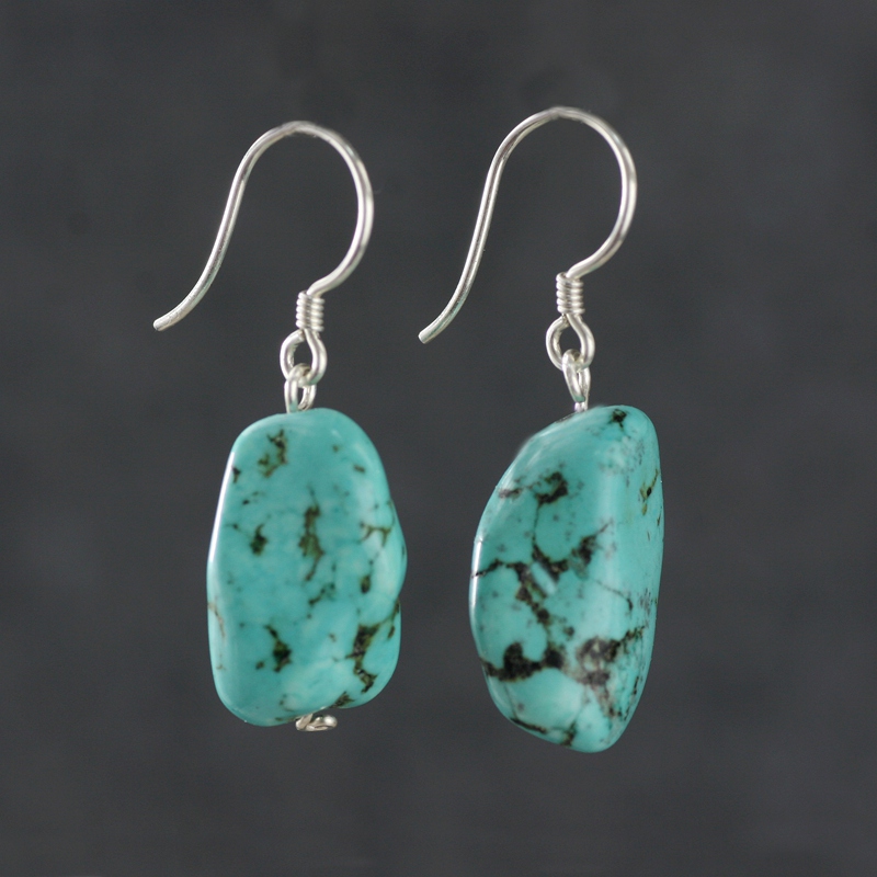 绿松石纯银耳环随形藏饰尼泊尔民族风复古中性手工耳坠饰品包邮