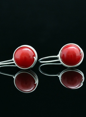 素元 S99纯银耳环 新娘红色本命年女耳饰 原创手工足银首饰饰品