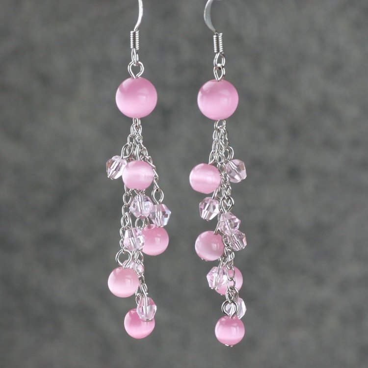 素元 猫眼石流苏长款耳环女韩国OL气质百搭粉色超仙网红耳坠包邮,饰品/流行首饰/时尚饰品新,耳环,淘宝优惠券,粉丝福利购,淘宝优惠卷