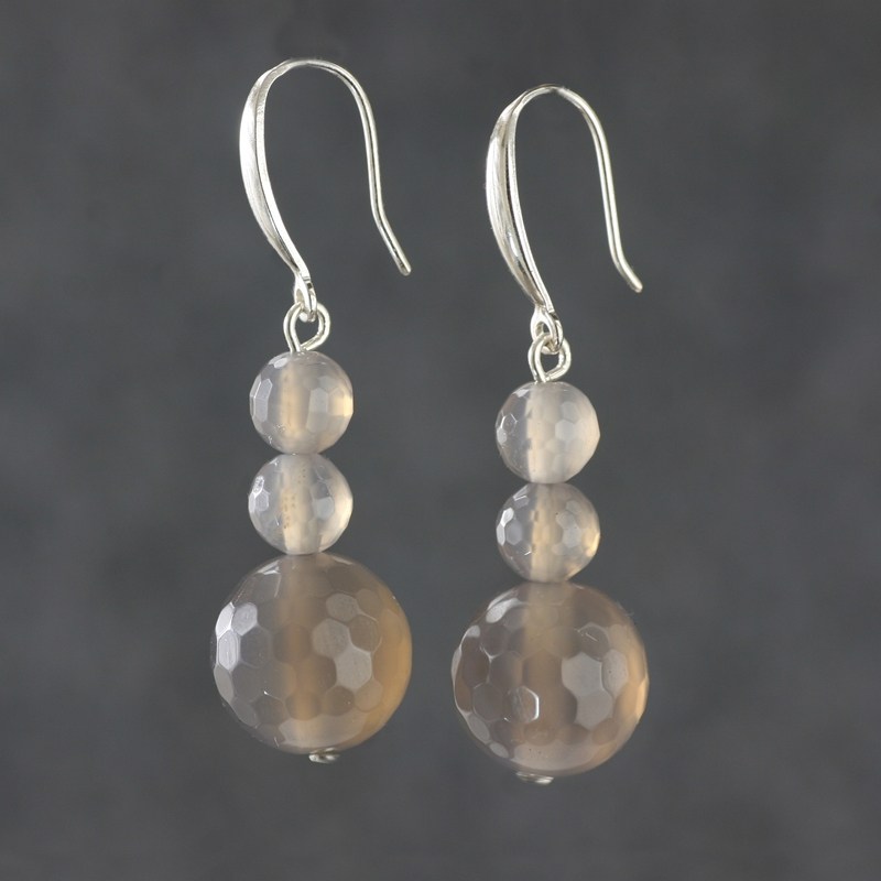 高级感天然灰玛瑙纯银耳环女原创设计宝石网红法式复古文艺耳坠