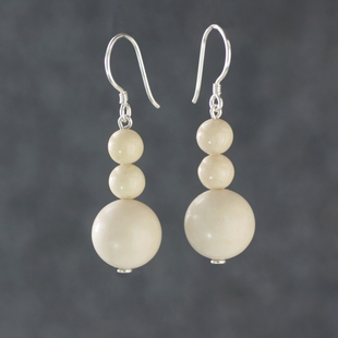 卡其色白化石纯银耳环女原创设计肤色法式复古文艺特色网红耳坠