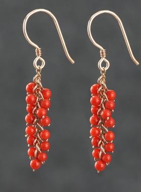 14KGF玫瑰金红色耳环女喜庆原创民族风特色手工首饰品日森系包邮