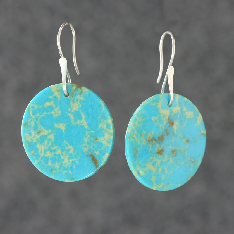 2025新款30mm帝皇石纯银耳环女松石蓝夸张大款圆片形复古耳坠饰品