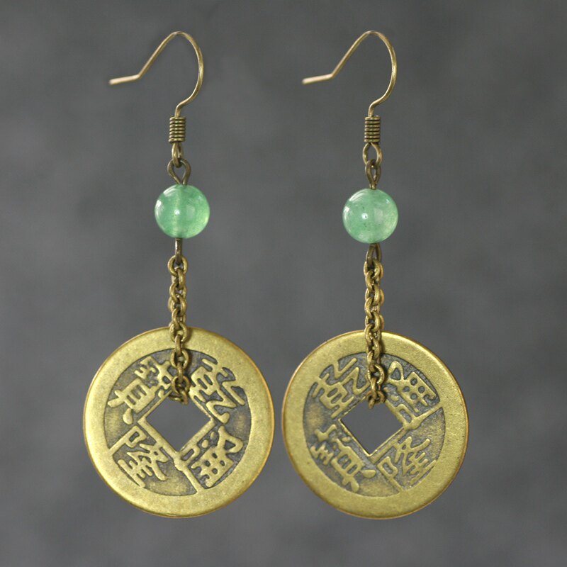 素元 东陵玉古钱耳环女原创设计民族风复古特色古代耳饰耳坠饰品