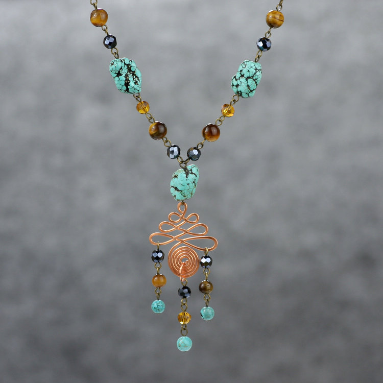 素元 项链长款挂件毛衣链毛衣挂链复古韩国松石民族风饰品女首饰