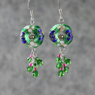 原创复古OL耳坠饰品 景泰蓝民族风流苏水晶耳饰 素元 耳环女