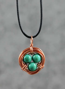 素元 短项链女优化松绿色颈链锁骨链 原创欧美爱巢吊坠复古手工