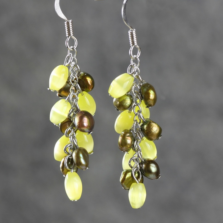 素元全国猫眼石黄色复古风长耳坠