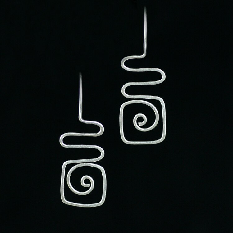 素元 原创纯银手作耳环女 民族风复古夸张创意银丝diy线条耳饰