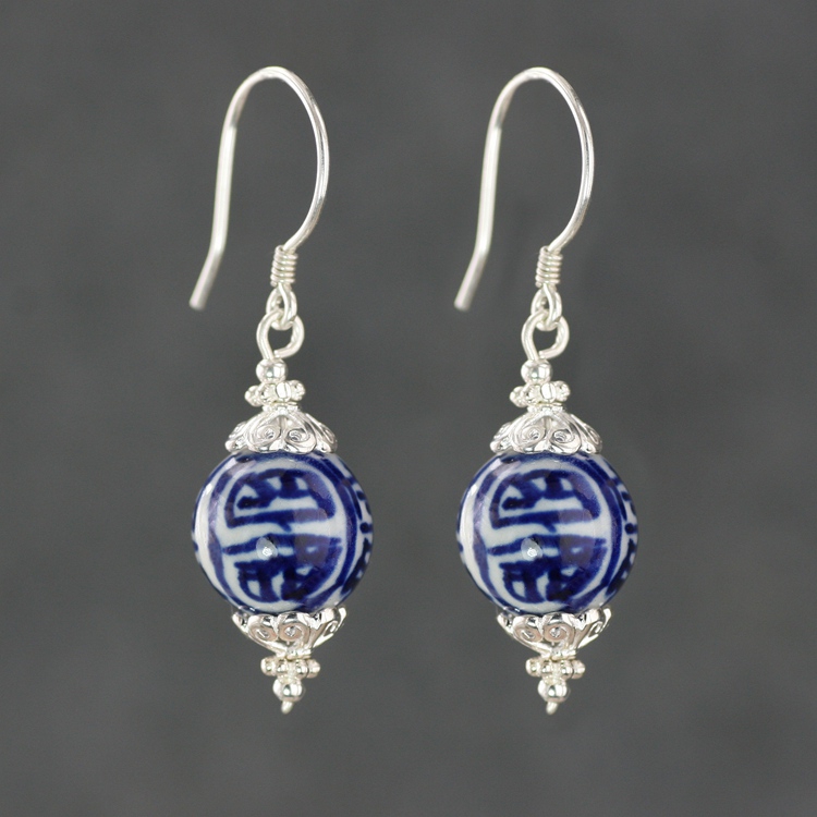 素元 青花瓷耳环女纯银 复古耳饰原创设计首饰民族风饰品可订制
