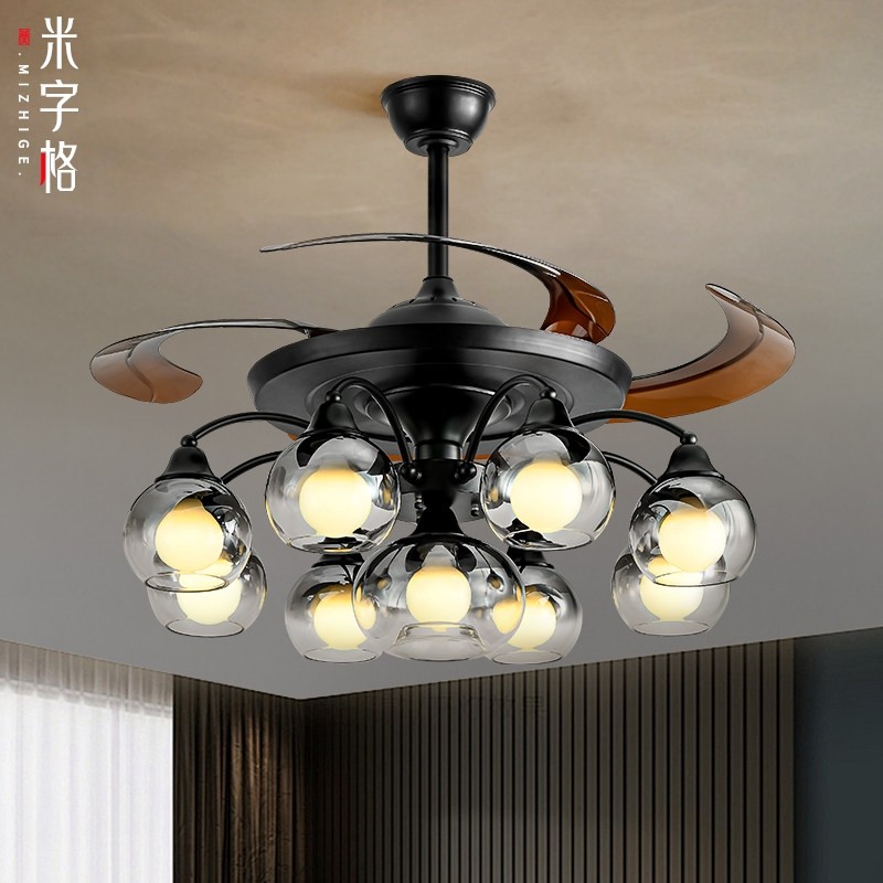 2025年新款风扇灯美式复古风客厅形静音玻璃吊扇灯餐厅高端大气隐,家装灯饰光源,客厅吊灯,淘宝优惠券,粉丝福利购,淘宝优惠卷