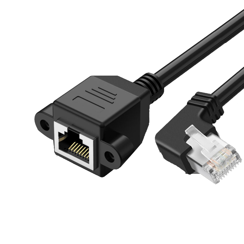 RJ45网线延长线公对母加长转接头超五类千兆六类宽带网络延长线纯铜带耳朵90度水晶弯头rj45网口可螺丝固定