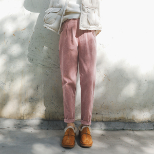 韩版加绒灯芯绒萝卜裤