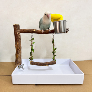 原木桌面鸟站架麻绳秋千